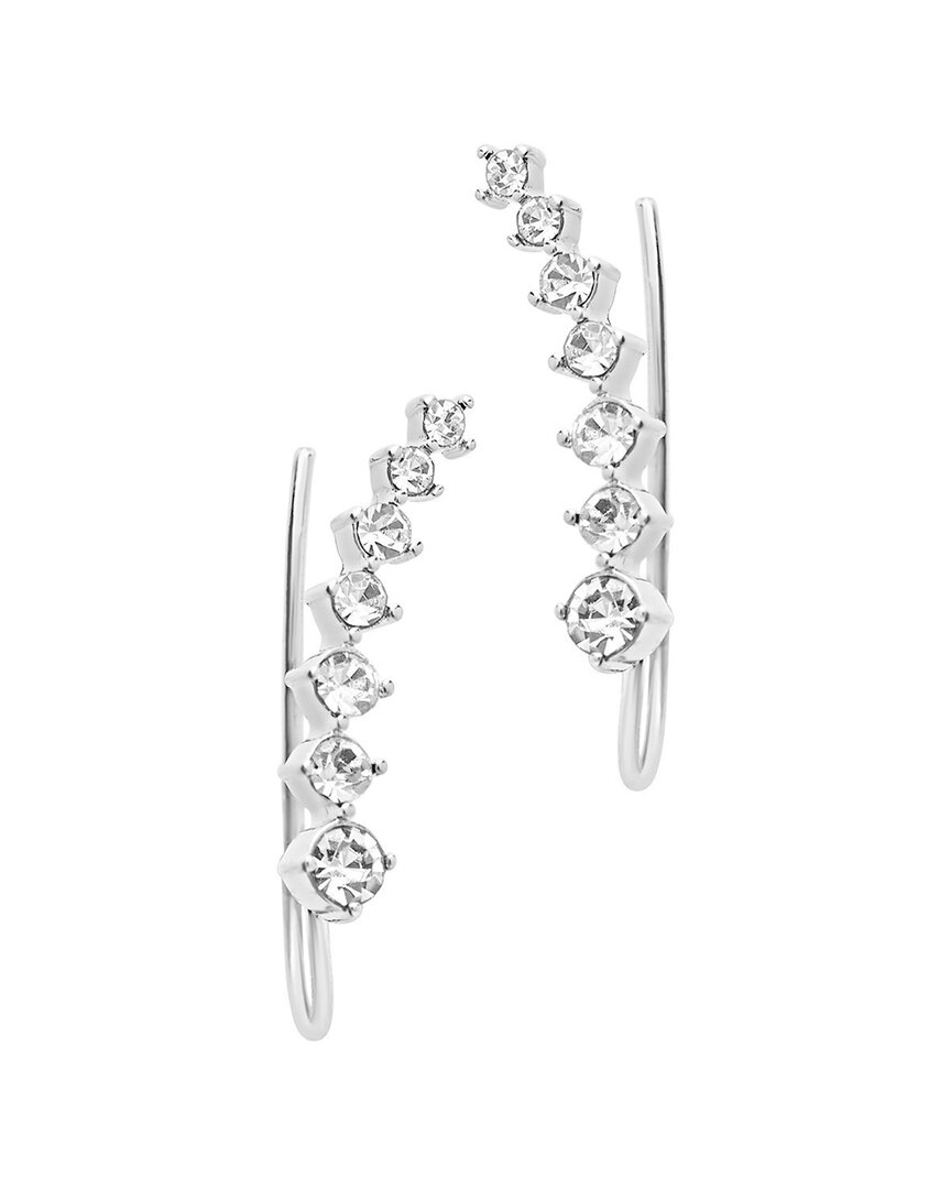 Sterling Forever Rhodium Plated Cz Graduated Crawler Earrings