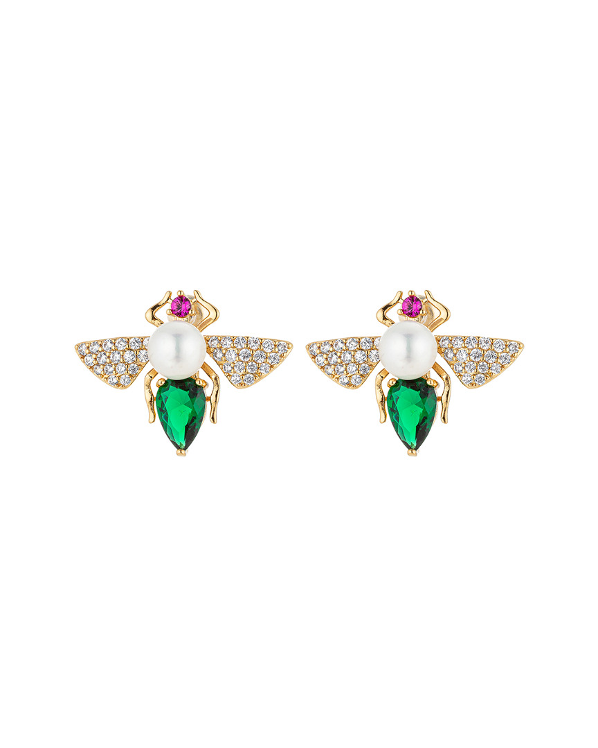 Eye Candy La Luxe Collection 14k Plated Cz Green Bee Studs
