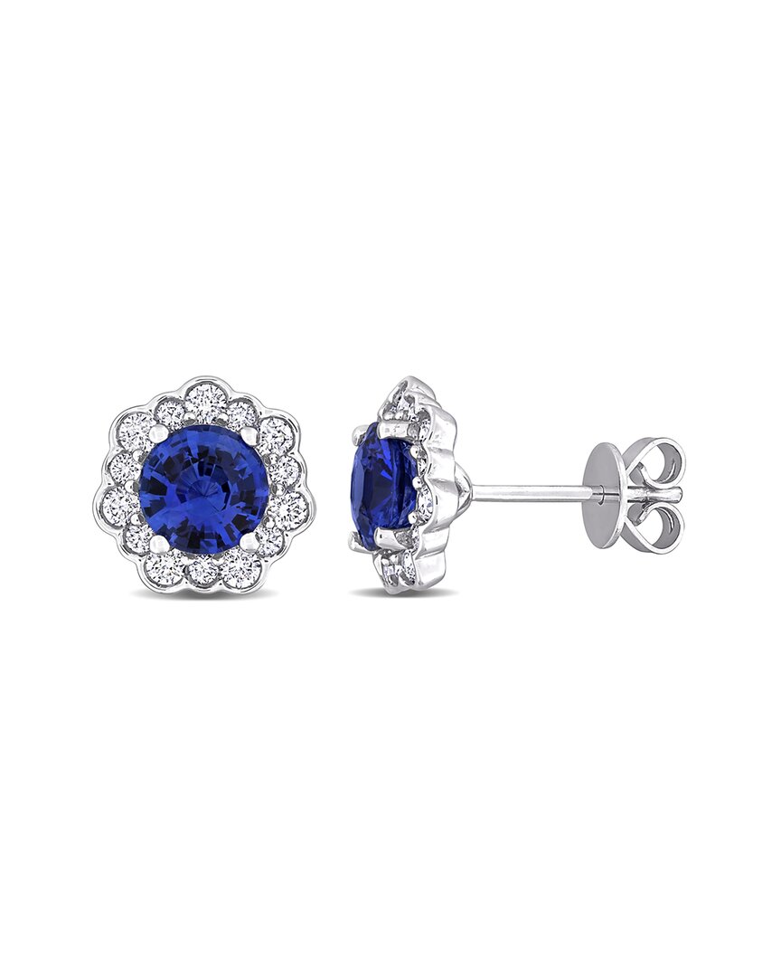 Rina Limor 14k 2.55 Ct. Tw. Diamond & Blue Sapphire Halo Earrings
