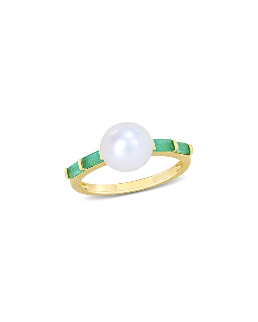 Rina Limor 10k 0.48 Ct. Tw. Emerald & 8-8.5mmmm Pearl Ring