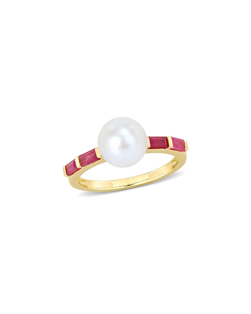 Rina Limor 10k 0.68 Ct. Tw. Ruby & 8-8.5mmmm Pearl Ring