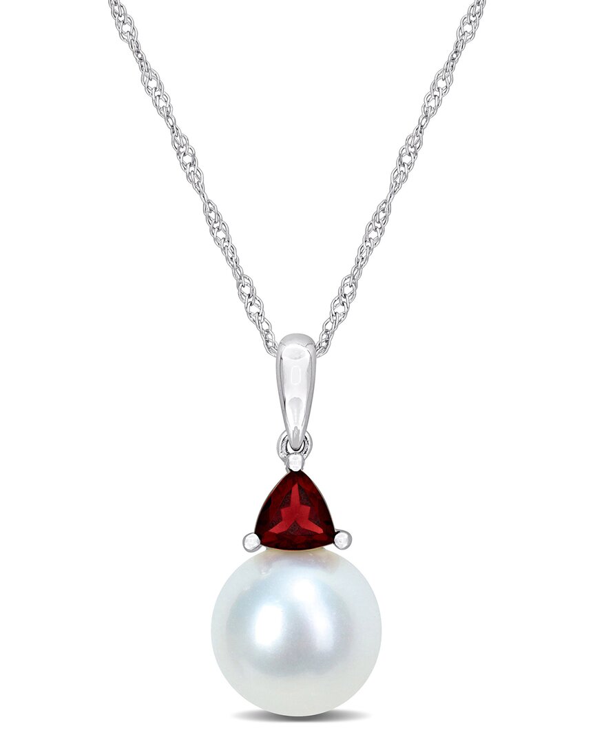 Rina Limor 10k 0.31 Ct. Tw. Garnet & 8-8.5mmmm Pearl Drop Pendant