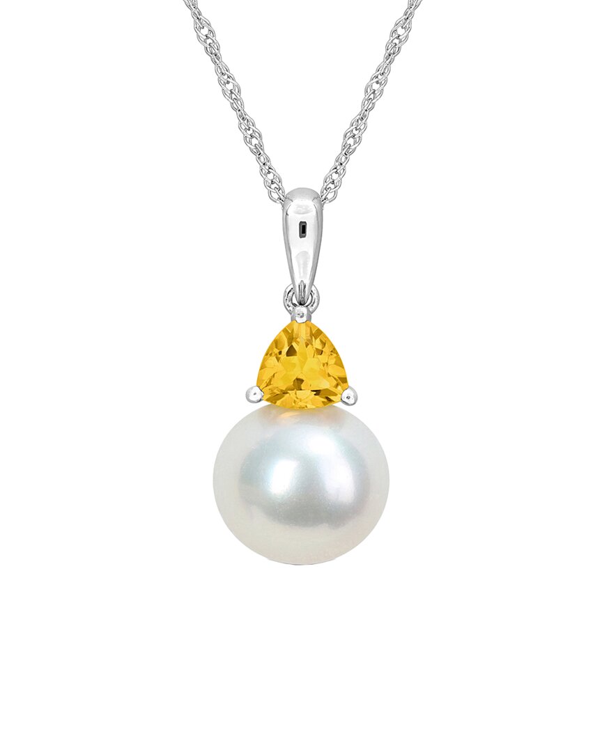Rina Limor 10k 0.22 Ct. Tw. Citrine & 8-8.5mmmm Pearl Drop Pendant