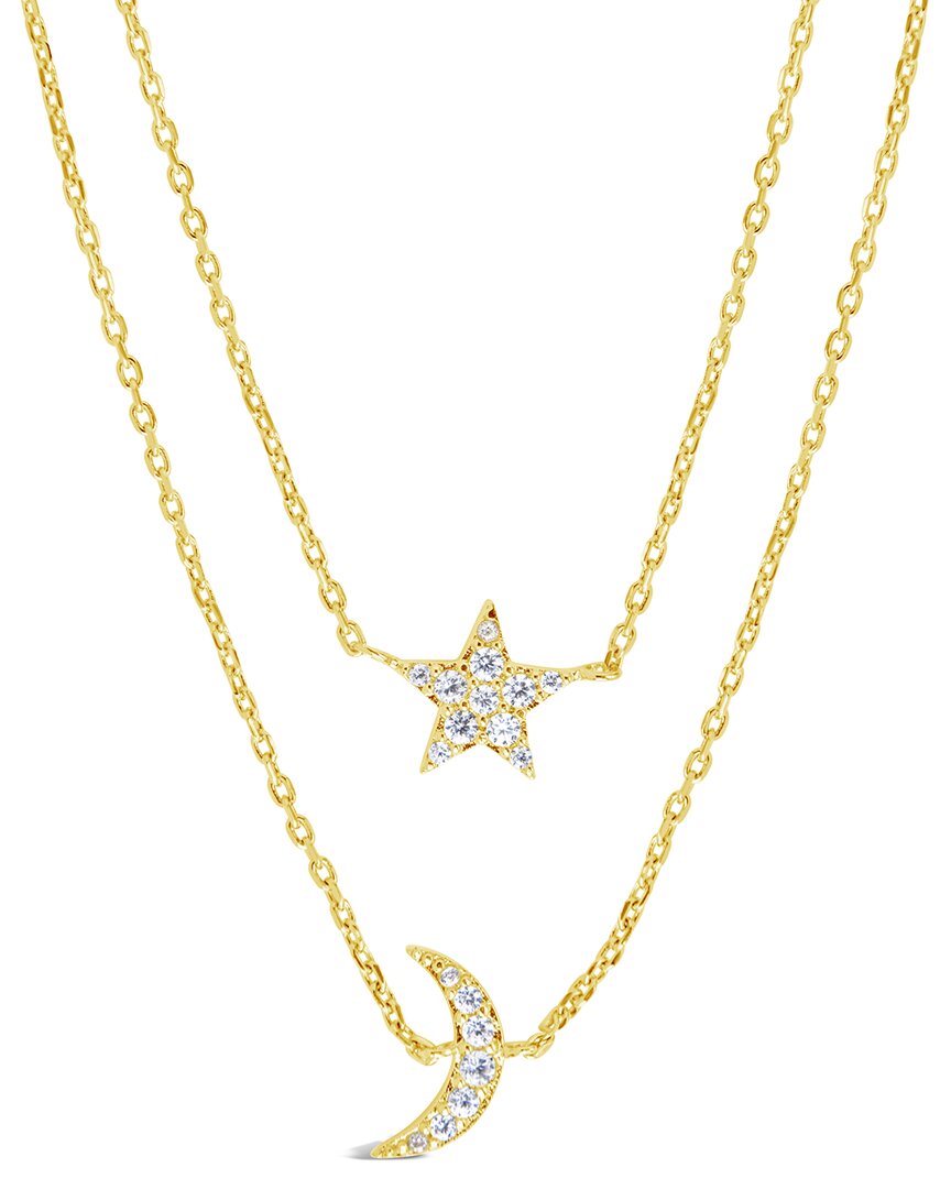 Sterling Forever 14k Plated Cz Layered Crescent & Star Necklace