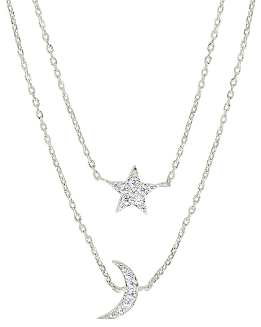 Shop Sterling Forever Rhodium Plated Cz Layered Crescent & Star Necklace