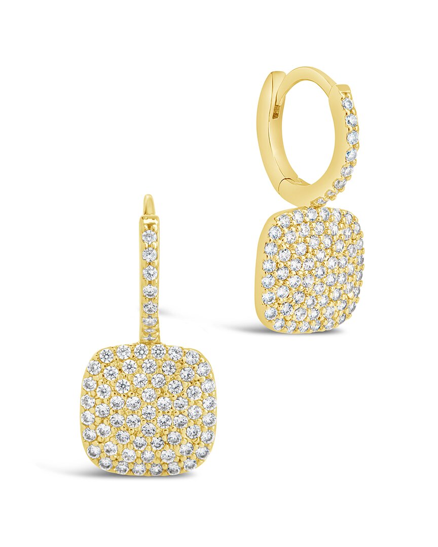 Sterling Forever 14k Plated Cz Tag Micro Hoops