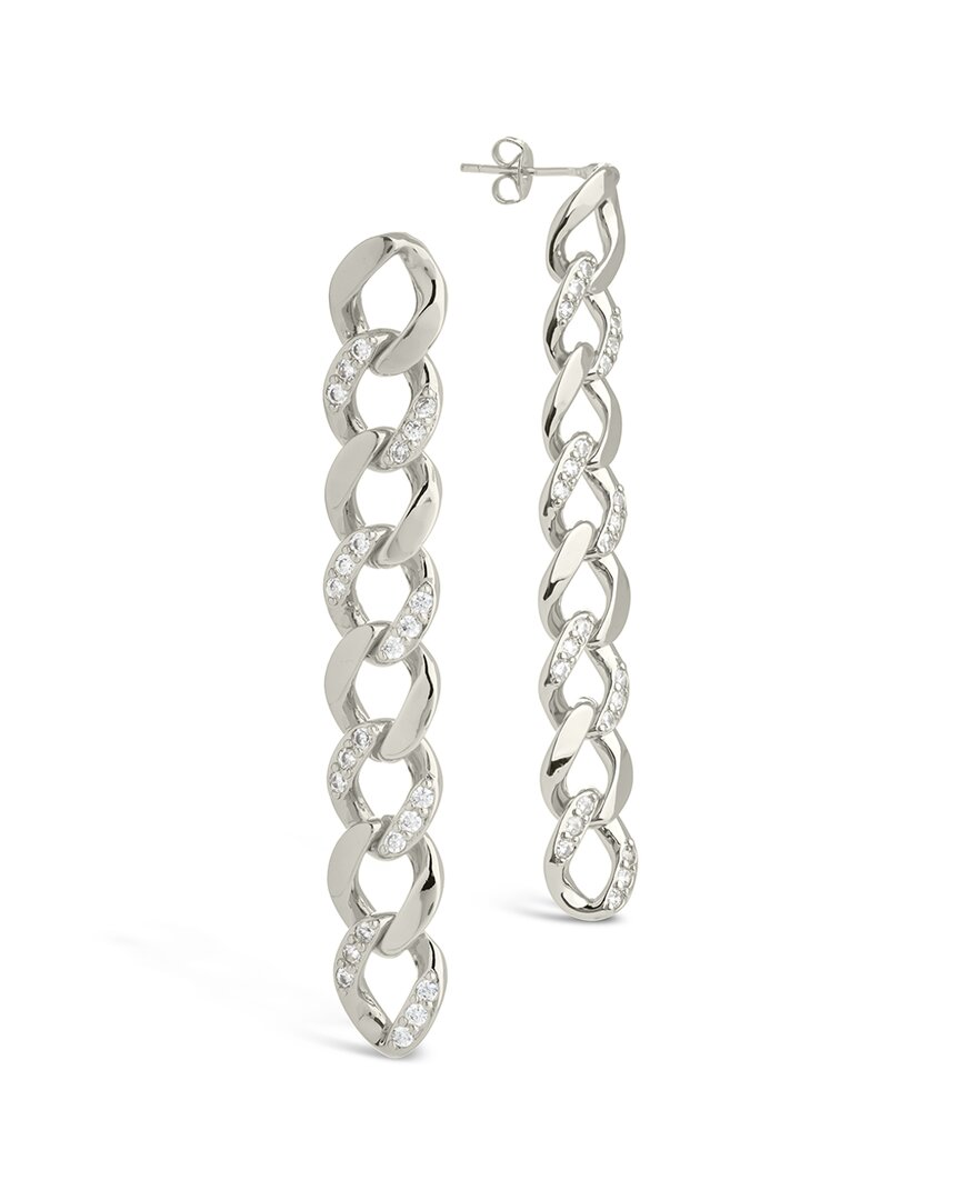 Sterling Forever Rhodium Plated Cz Cuban Chain Link Drop Earrings