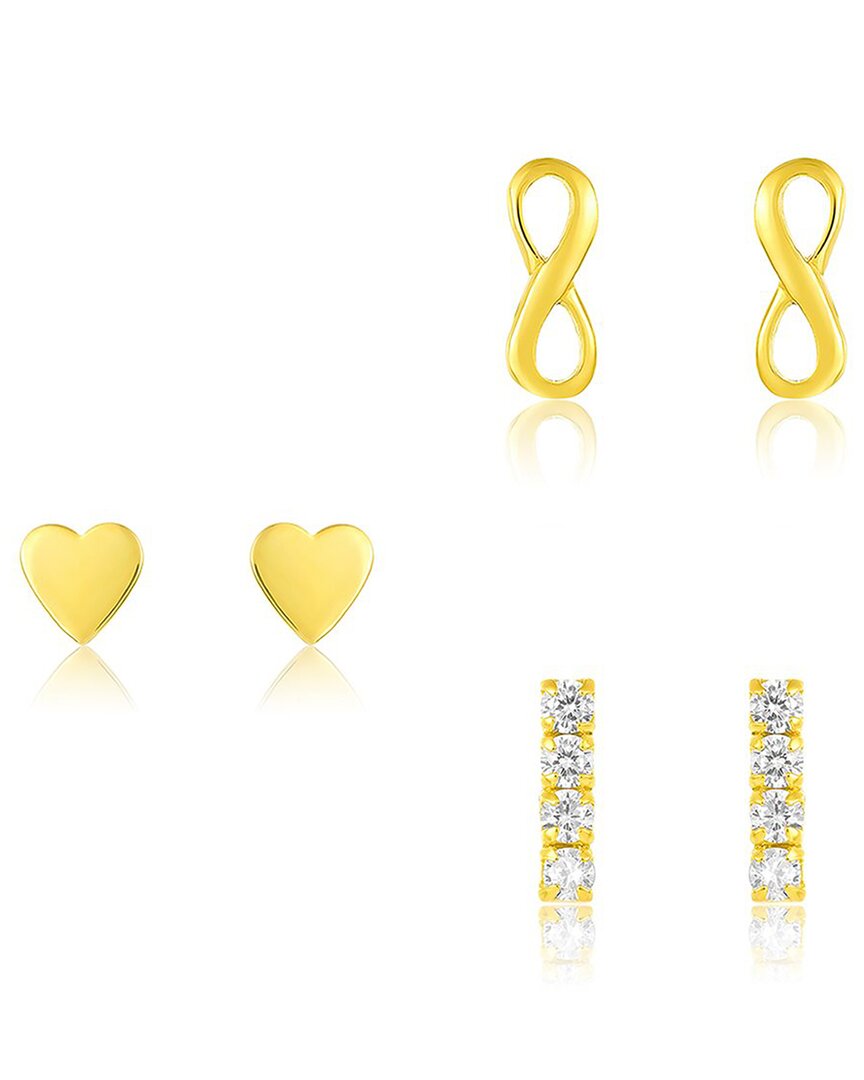 Sterling Forever Sterling Silver Heart & Infinity Earring Set Of 3[gold]