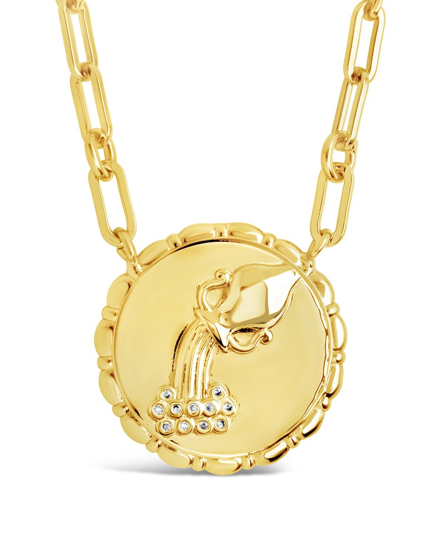 Sterling Forever 14k Plated Cz Bold Link Aquarius Zodiac Necklace
