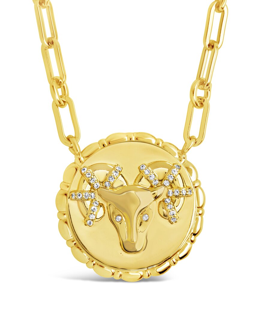 Sterling Forever 14k Plated Cz Bold Link Aries Zodiac Necklace