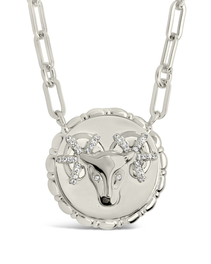 Sterling Forever Rhodium Plated Cz Bold Link Aries Zodiac Necklace