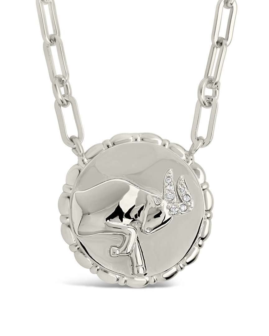 Sterling Forever Rhodium Plated Cz Bold Link Taurus Zodiac Necklace