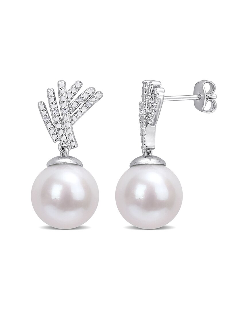 Rina Limor Silver Diamond 11-12mm Pearl Earrings