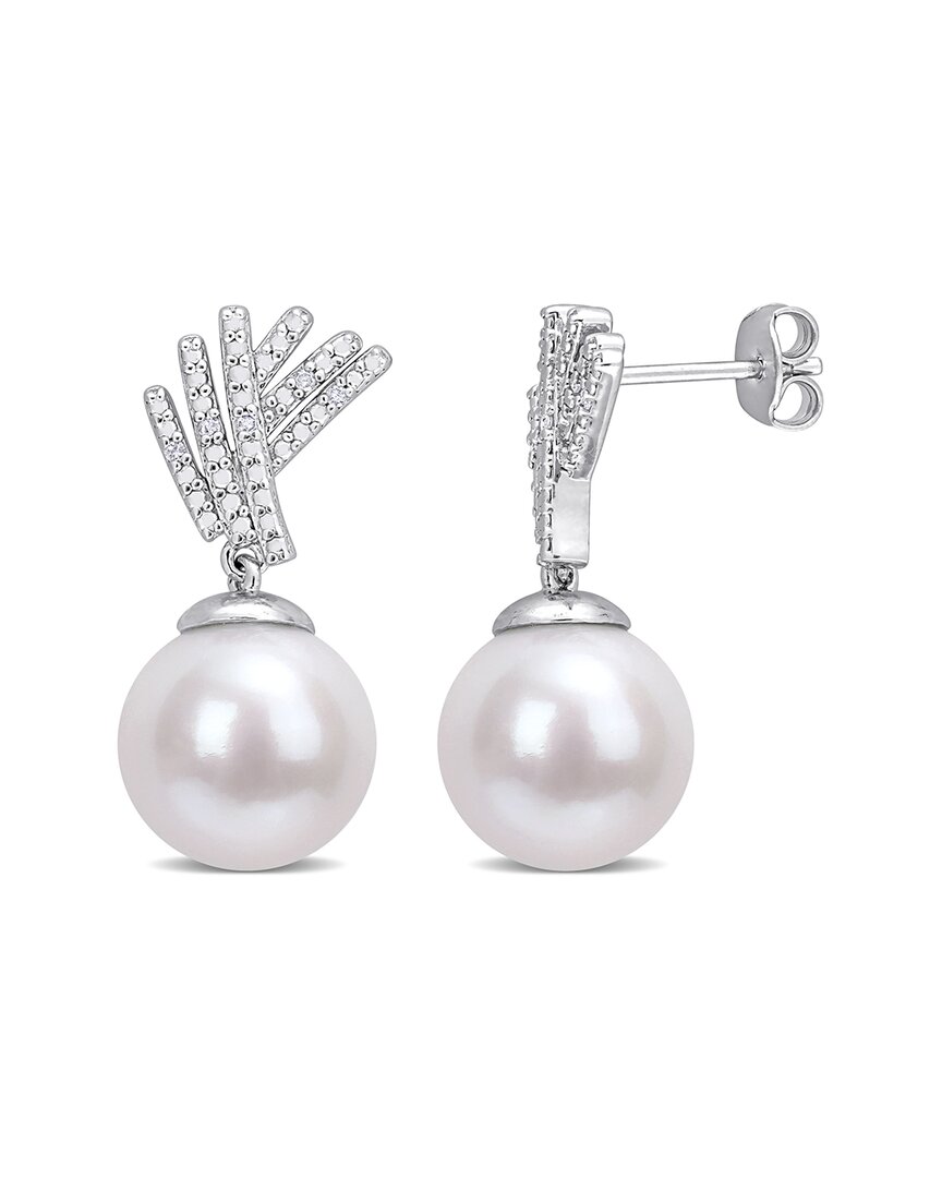 RINA LIMOR RINA LIMOR SILVER 0.05 CT. TW. DIAMOND 11-12MM PEARL EARRINGS