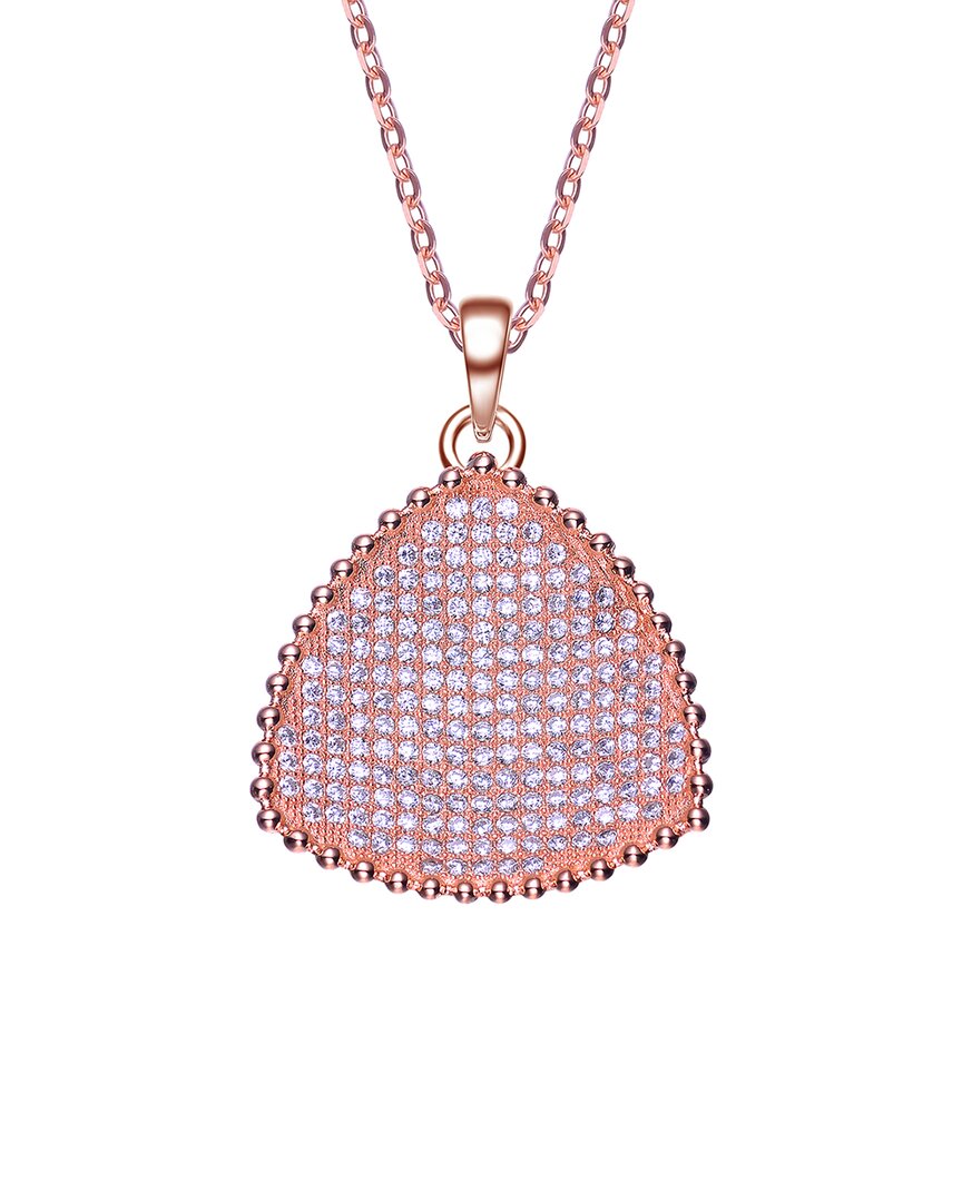 Genevive 18k Rose Gold Plated Cz Pendant In Pink