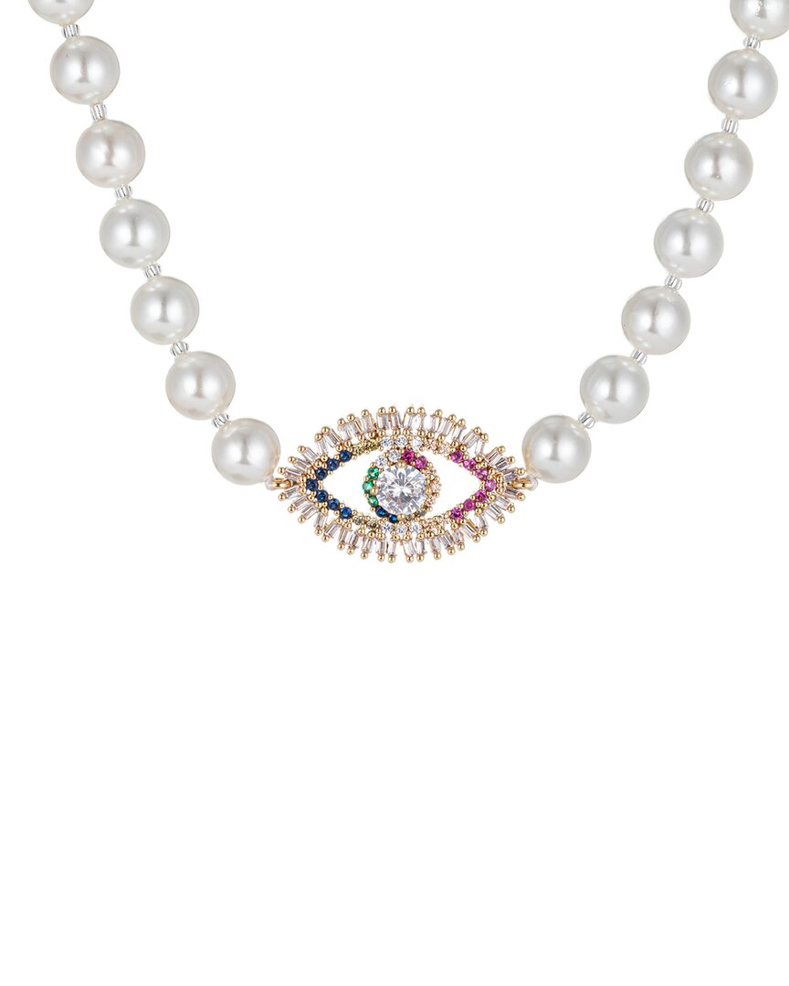 Eye Candy La The Luxe Collection 6mm Pearl Cz Evil Eye Necklace