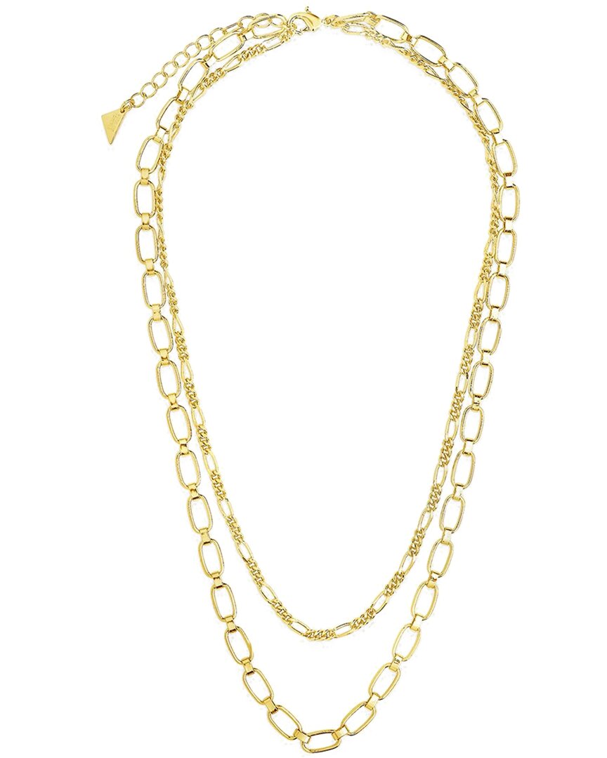 STERLING FOREVER STERLING FOREVER 14K PLATED FIGARO & SQUARE LINK LAYERED CHAIN NECKLACE