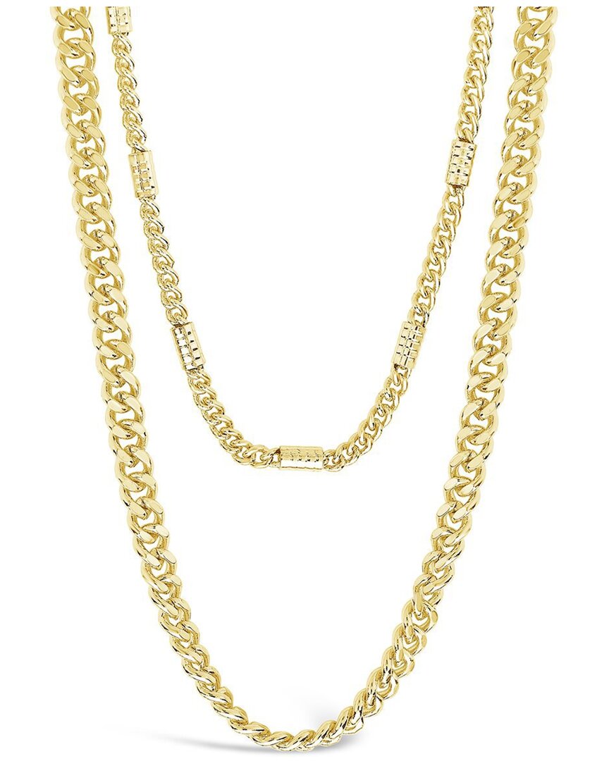 STERLING FOREVER 14K PLATED CURB & STATION LAYERED CHAIN NECKLACE