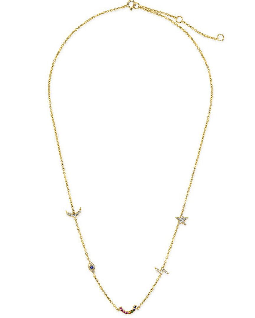 Sterling Forever 14k Over Silver Cz Lucky Charm Station Necklace