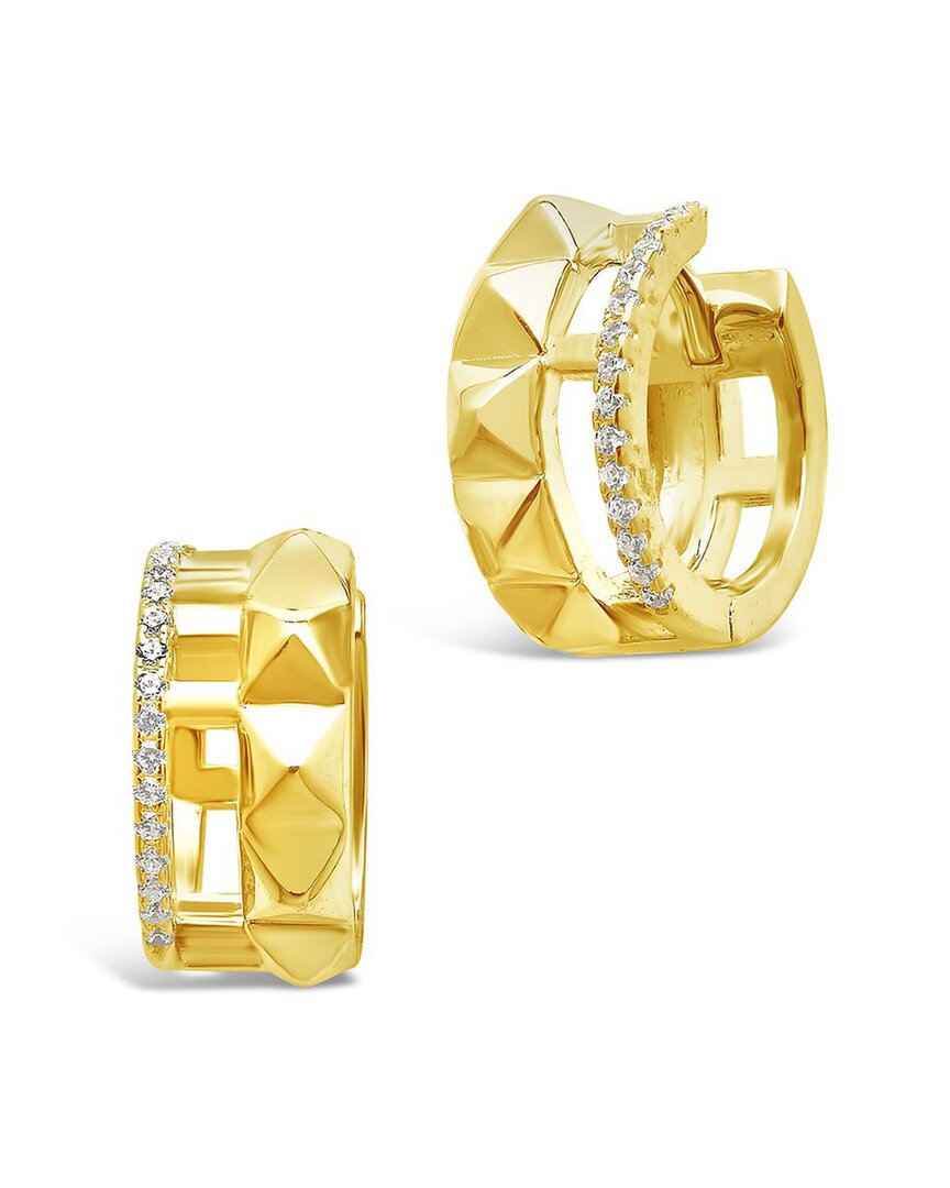 Sterling Forever 14k Over Silver Cz Spike & Micro Hoops