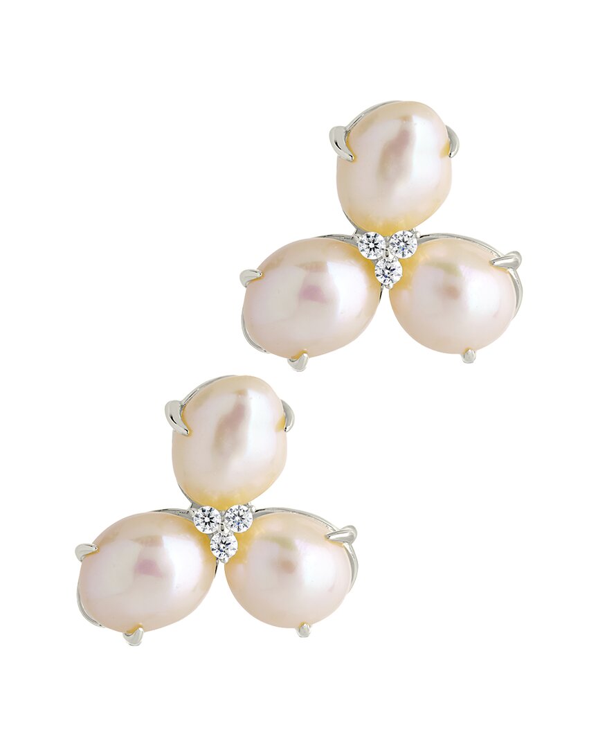 Sterling Forever Rhodium Plated 11mm Pearl Cz Olive Studs In Gold