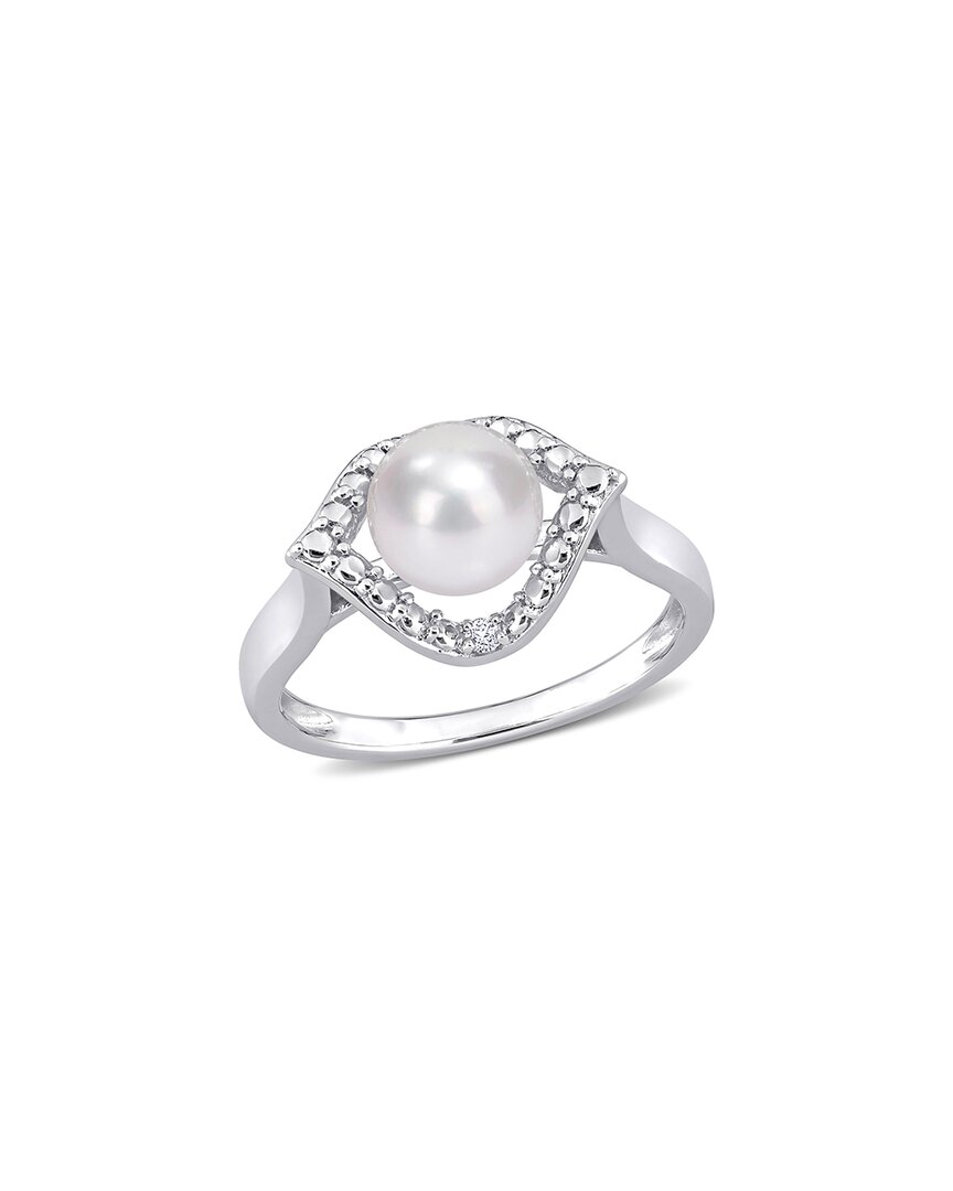 Rina Limor Silver White Sapphire 7-7.5mm Pearl Halo Ring