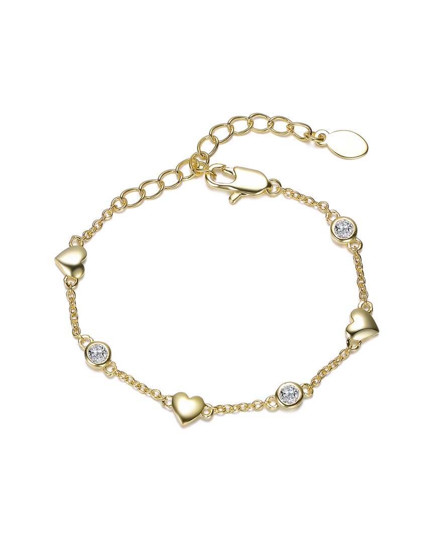 Rachel Glauber 14k Gold Plated With Bezel Set Clear Cubic Zirconia Heart Charm Bracelet In Gold