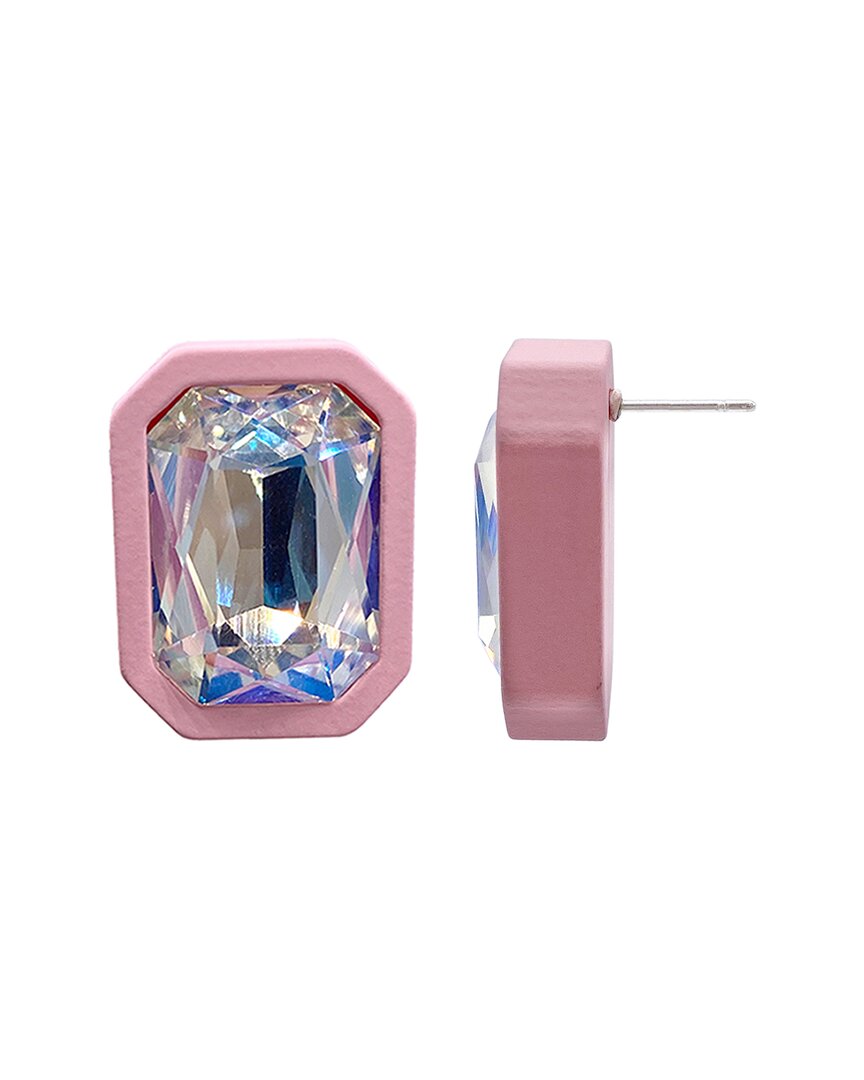 Adornia Rhodium Plated Crystal Cushion Cut Stud Earrings In Pink