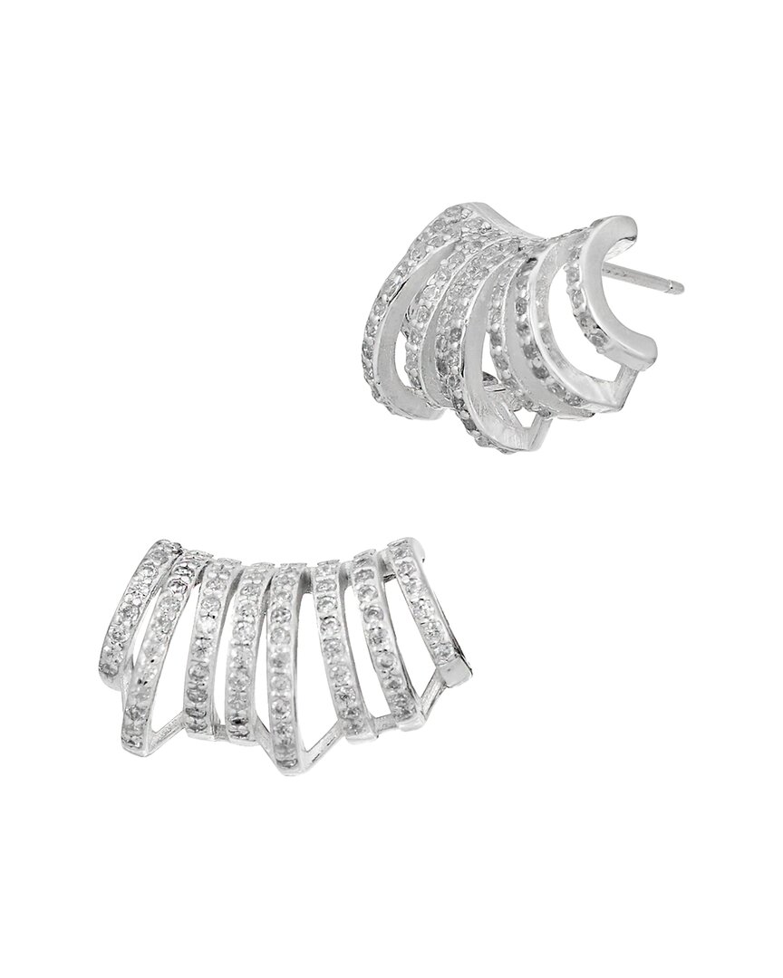 Savvy Cie Silver Huggie Earrings In White