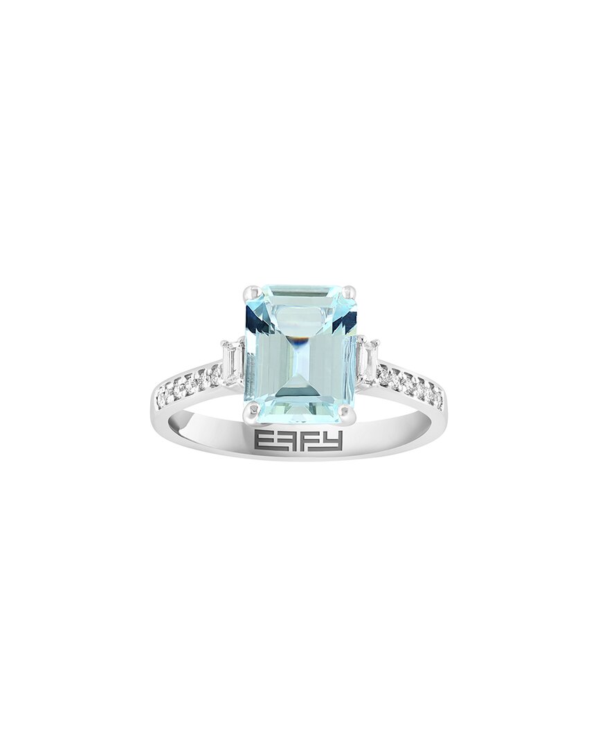 Effy Fine Jewelry 14k 2.26 Ct. Tw. Diamond & Aquamarine Ring In Metallic