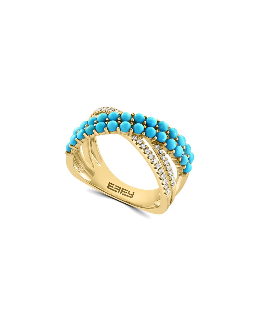 Effy Fine Jewelry 14k 1.25 Ct. Tw. Diamond & Turquoise Ring In Gold