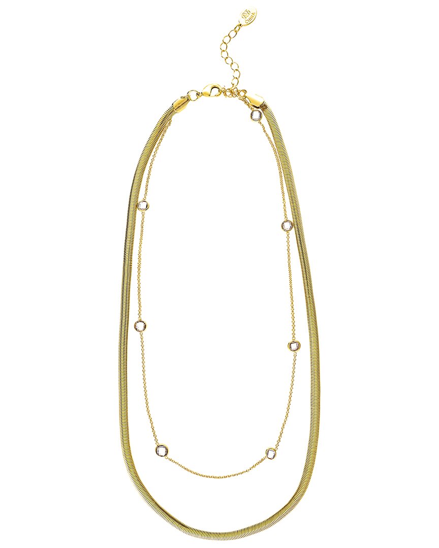 Shop Rivka Friedman 18k Plated Cz Herringbone Chain & Station Necklace Set