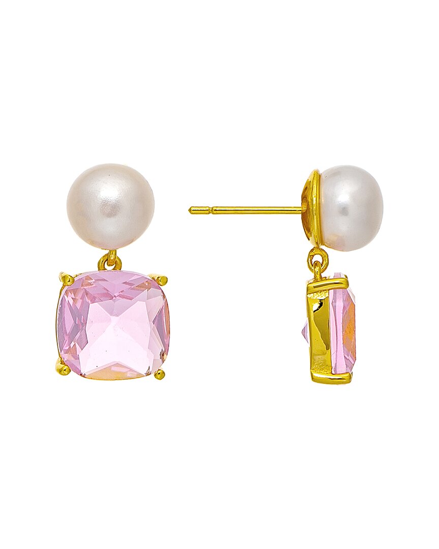 Rivka Friedman Pearl And Pink Crystal Drop Earring