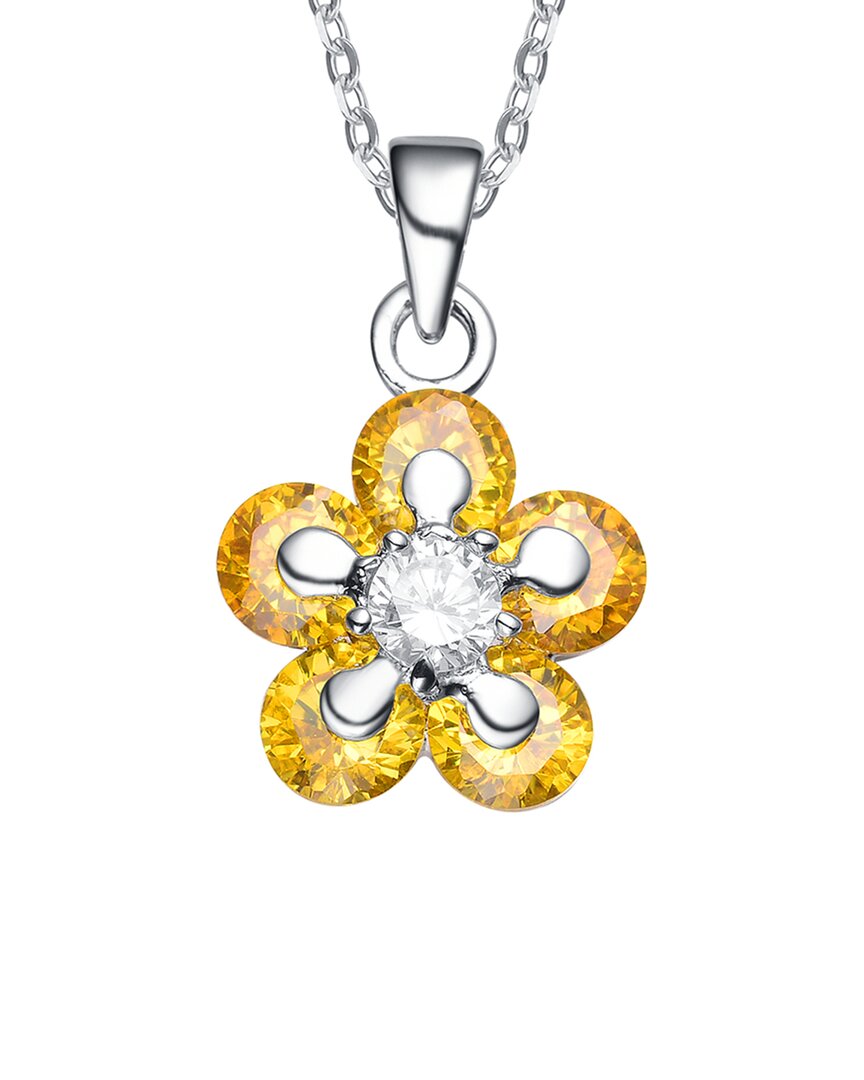 Genevive Silver Cz Pendant In Yellow