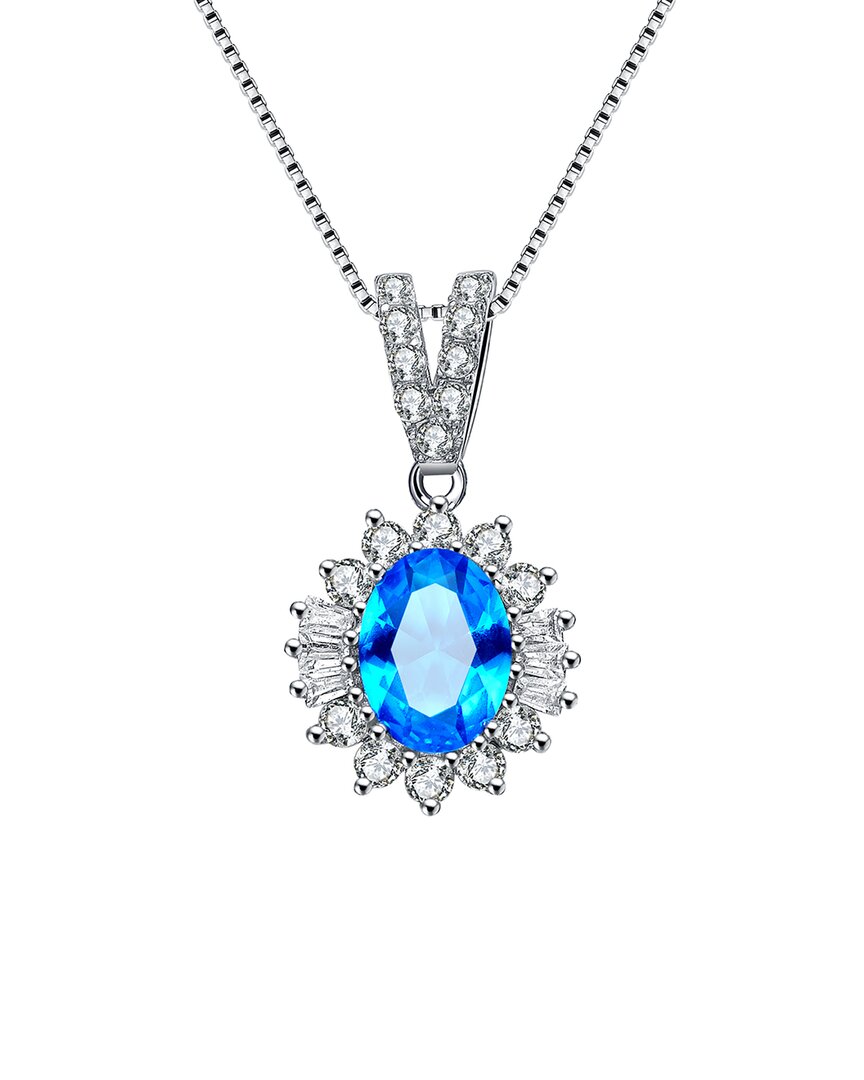 Genevive Silver Cz Pendant In Blue