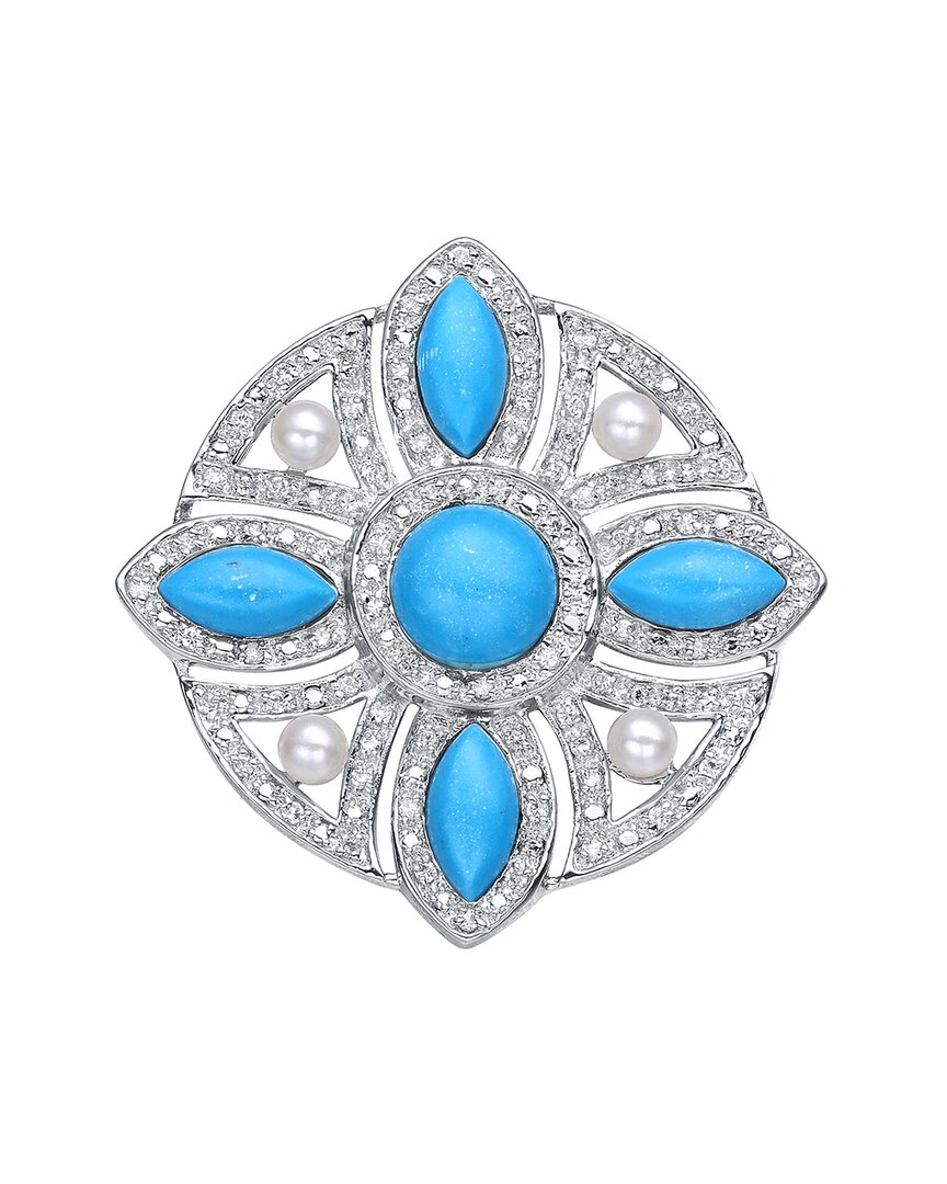 Genevive Silver Cz Statement Pin In Blue