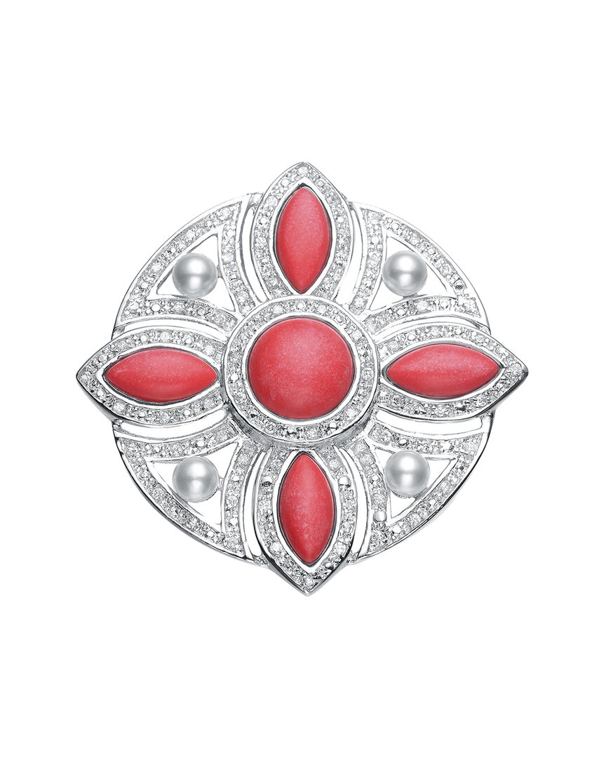 Genevive Silver Cz Statement Pin In Pink