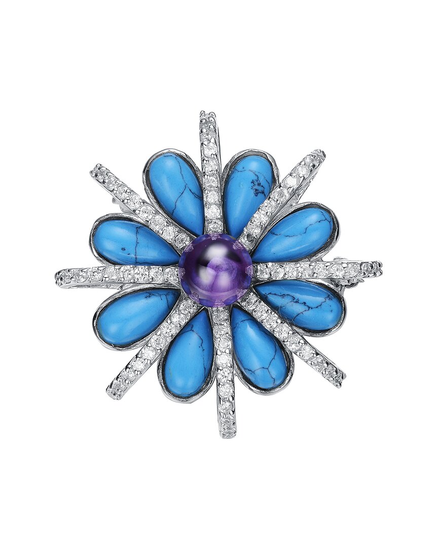 Genevive Silver Cz Statement Pin In Blue