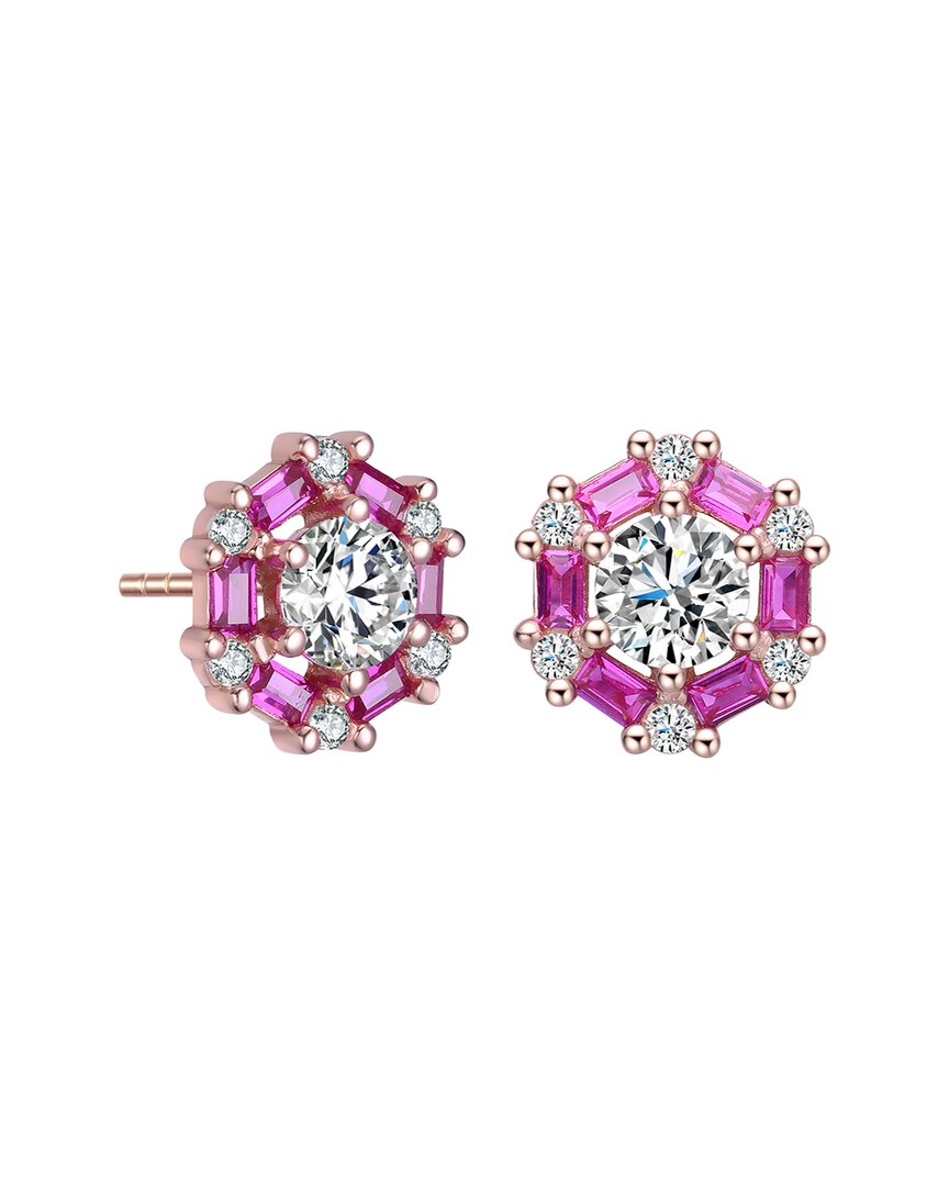Rachel Glauber 18k Rose Gold Plated Cz Studs In Pink