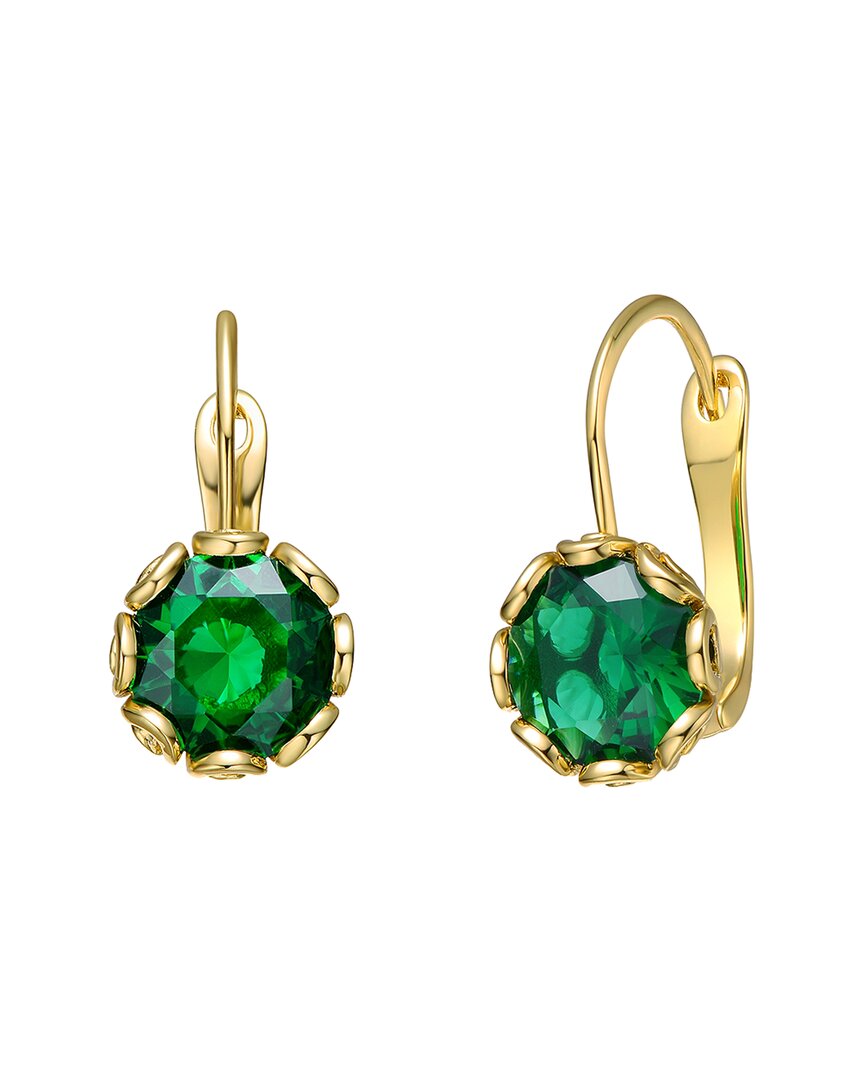 Rachel Glauber 14k Plated Cz Drop Earrings In Green