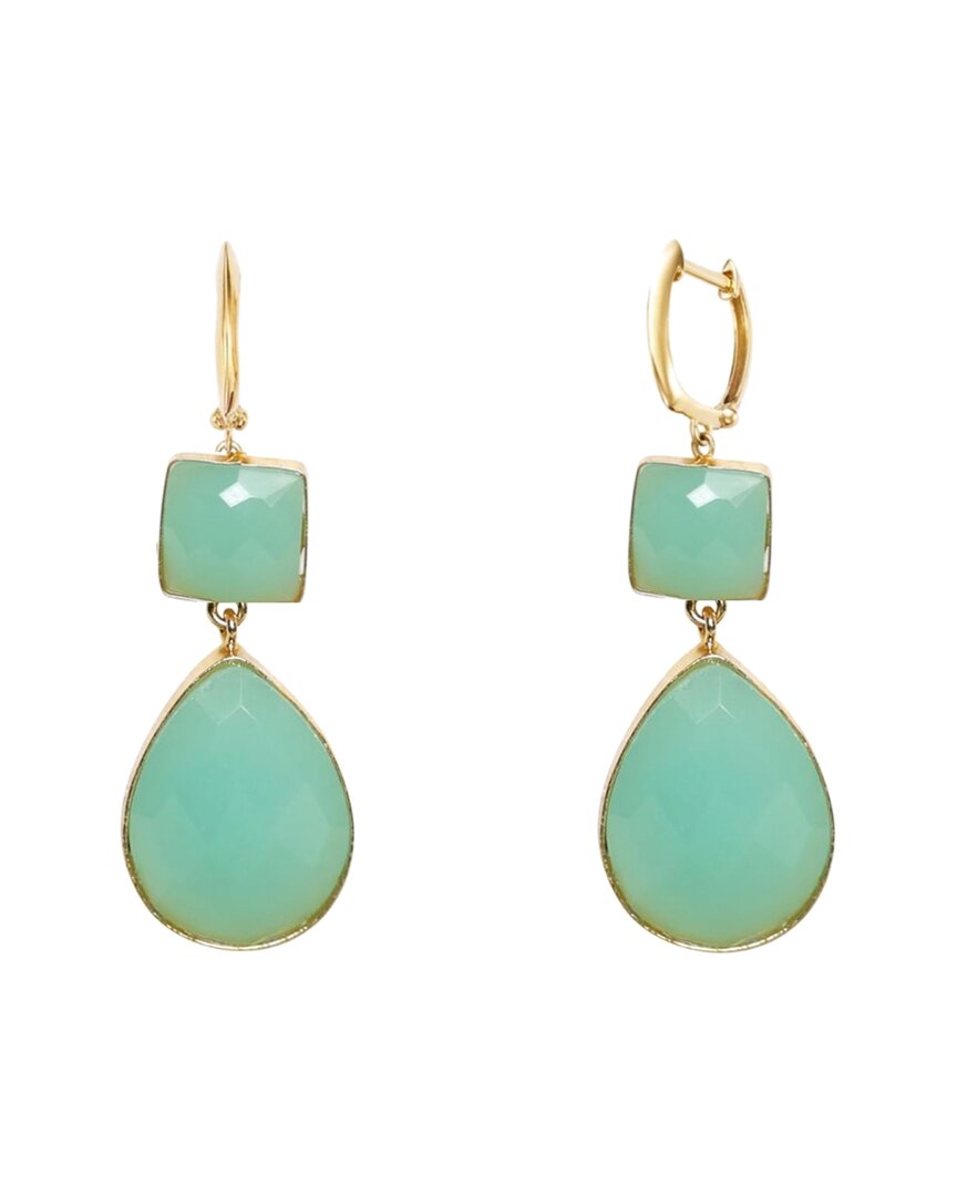 Liv Oliver 18k Plated 45.00 Ct. Tw. Sea Green Chalcedony Drop Earrings In Gold