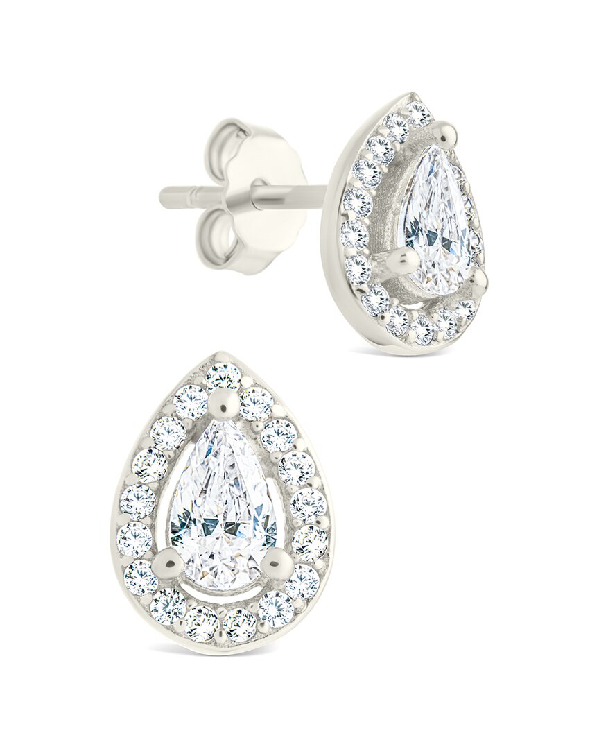Sterling Forever Silver Cz Pear Cut Brilliant Halo Stud Earrings