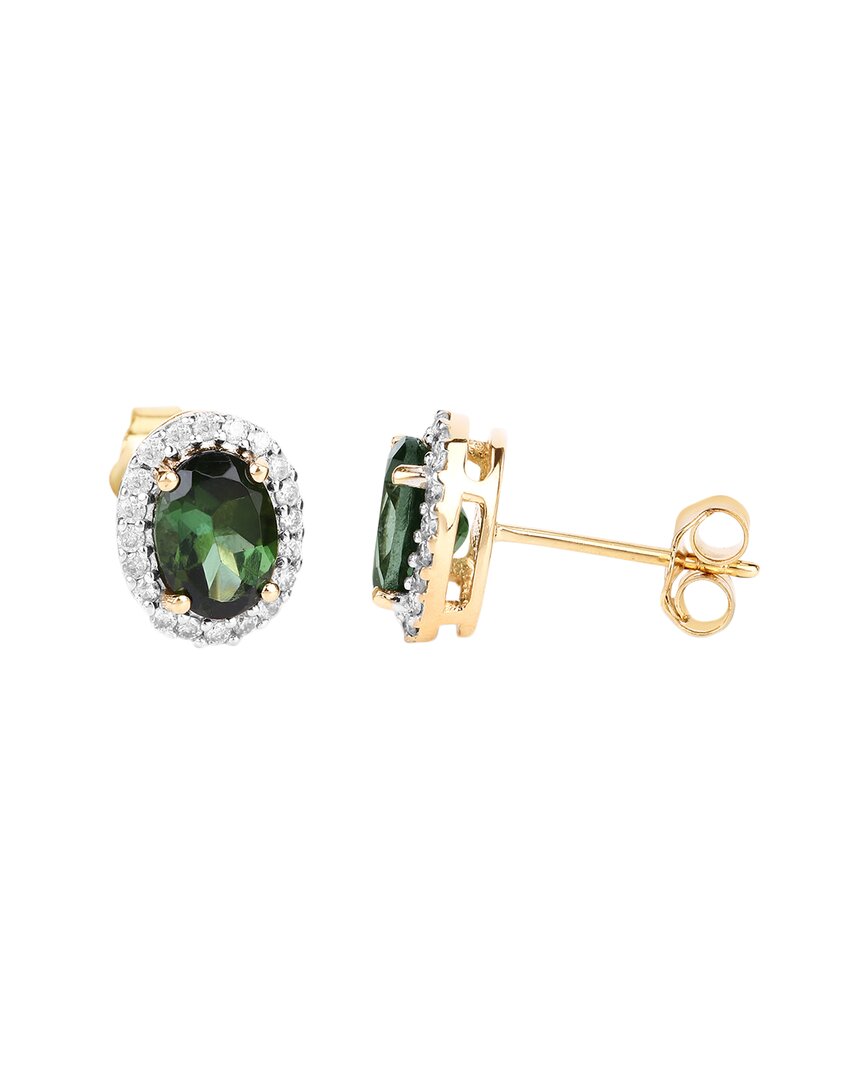 Shop Diana M. Fine Jewelry 14k 1.92 Ct. Tw. Diamond & Green Tourmaline Studs