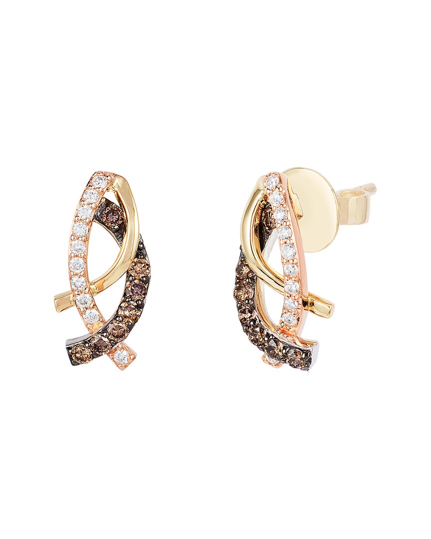 Le Vian Ladies Chocolate Diamonds Earrings Set In 14k Tri Color Gold