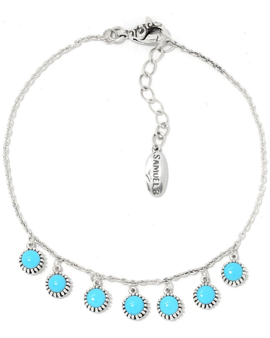 Samuel B. Silver 1.20 Ct. Tw. Sleeping Beauty Turquoise Charm Bracelet
