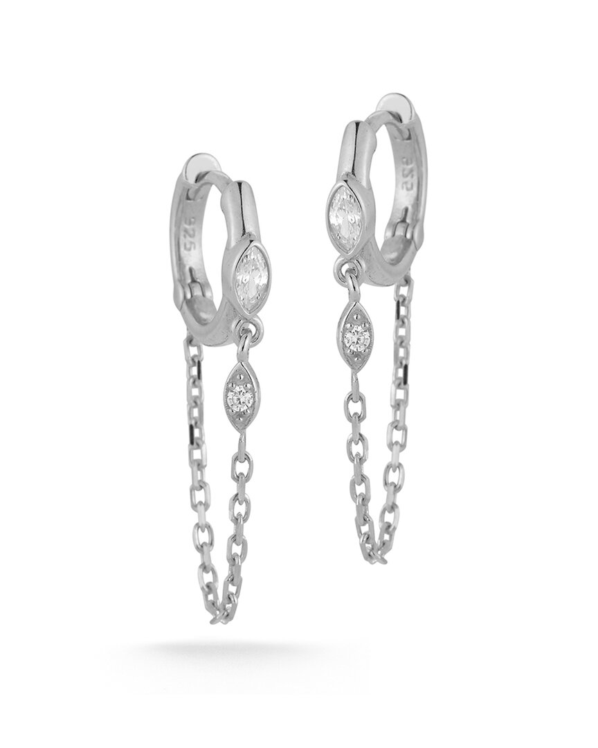 Glaze Jewelry Rhodium Plated Cz Chain Huggie Earrings