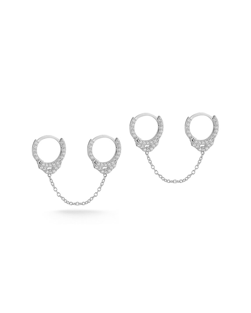 Glaze Jewelry Rhodium Plated Cz Double Piercing Handcuff Earrings