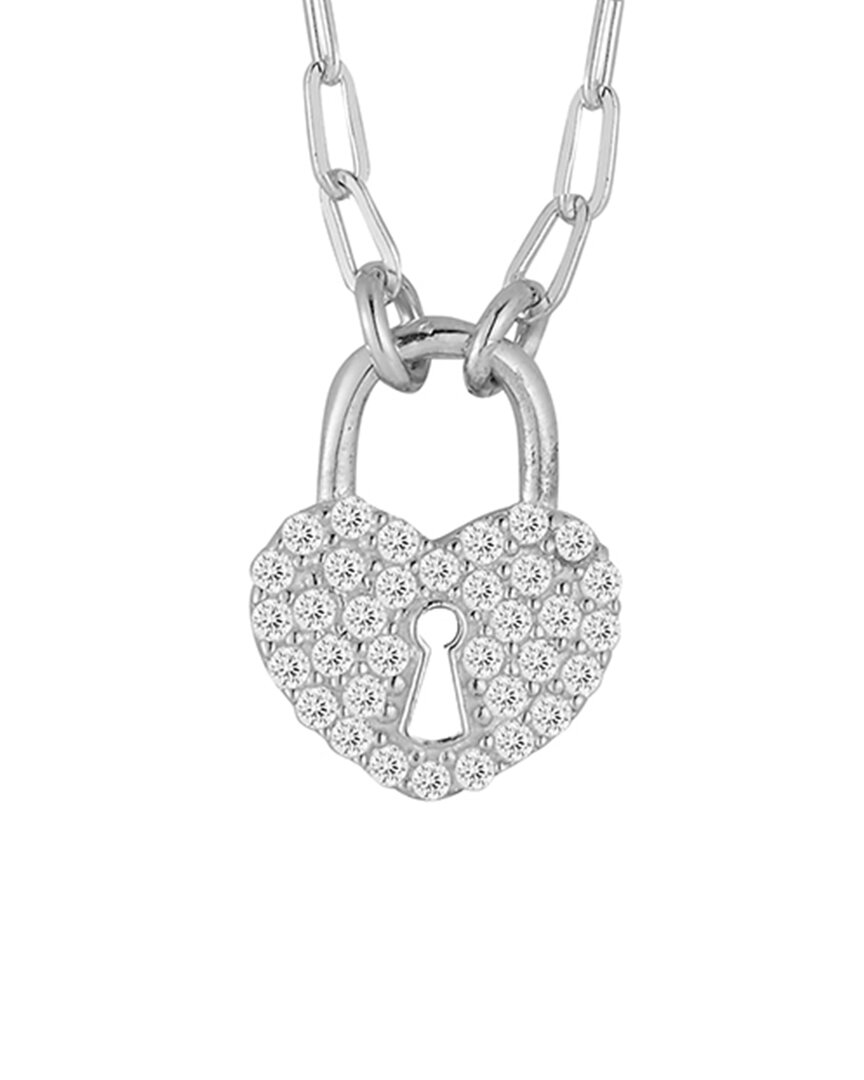 Glaze Jewelry Rhodium Plated Cz Heart Padlock Necklace
