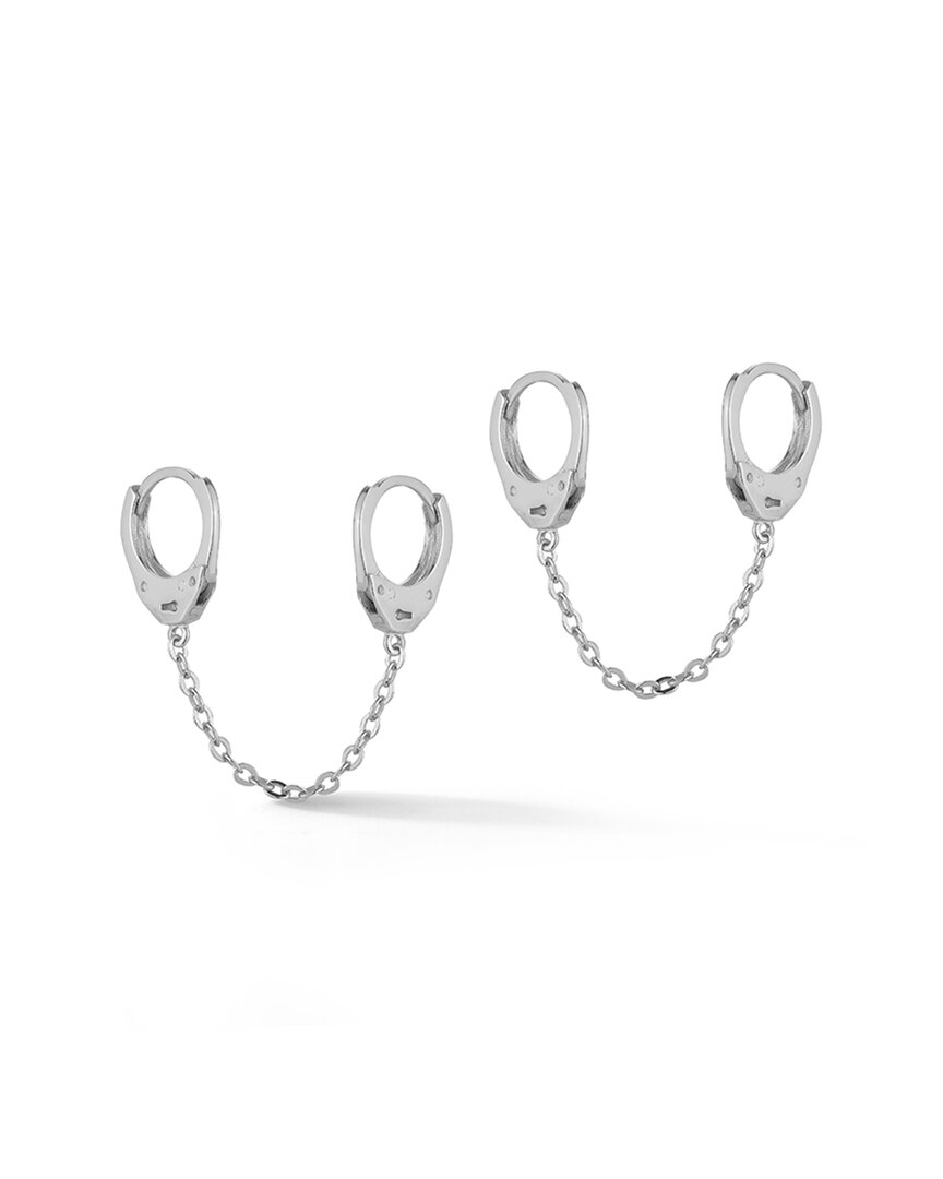 Glaze Jewelry Rhodium Plated Double Piercing Handcuff Earrings