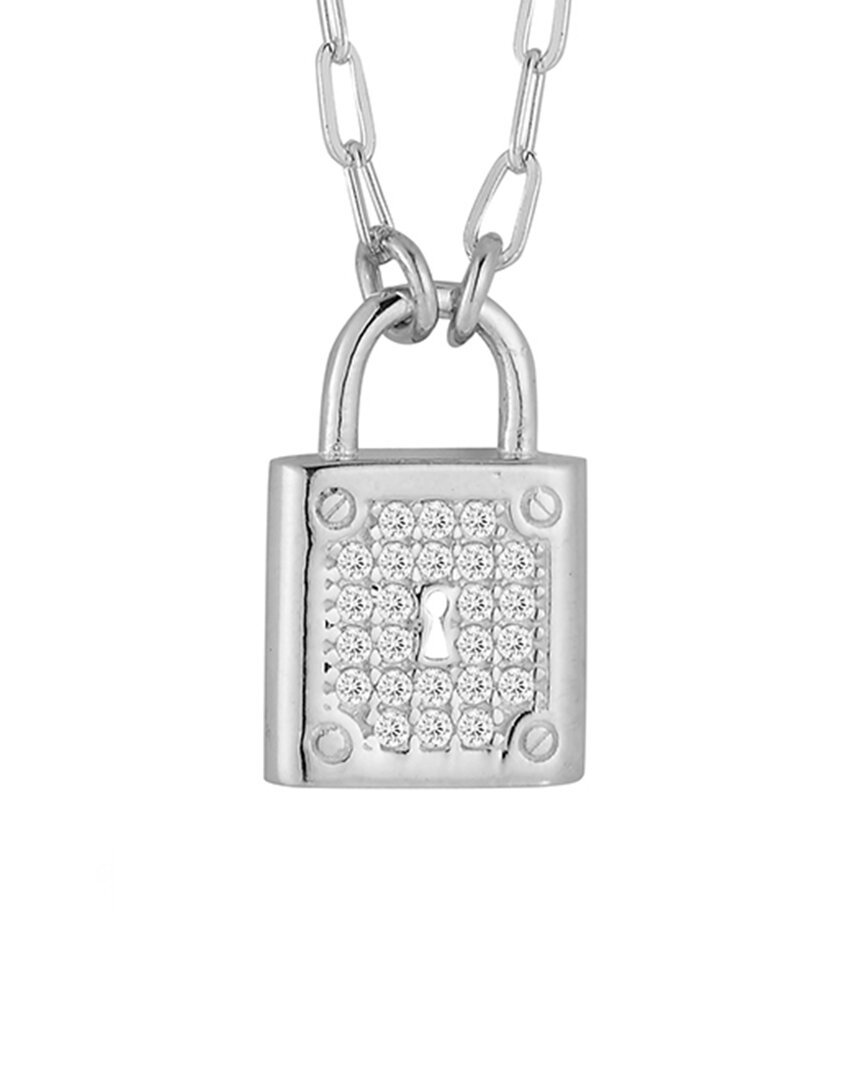 Glaze Jewelry Rhodium Plated Cz Padlock Pendant Necklace